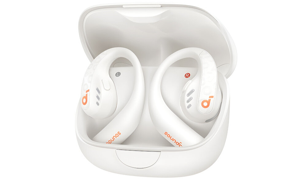Słuchawki powietrzne SOUNDCORE Aerofit Pro Open-Ear - Wodoodporność, słuchawki w etui ładującym na białym tle