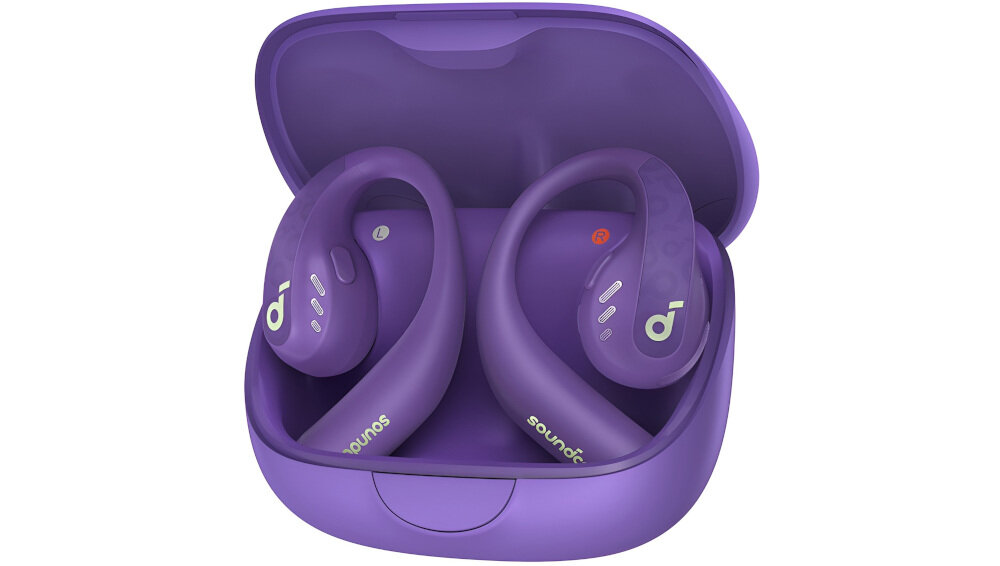 Słuchawki powietrzne SOUNDCORE Aerofit Pro Open-Ear - Wodoodporność, słuchawki w etui ładującym na białym tle