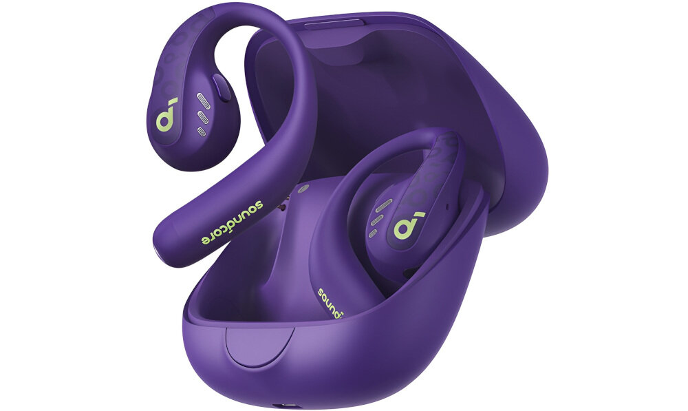 Słuchawki powietrzne SOUNDCORE Aerofit Pro Open-Ear - Dwa urządzenia naraz, słuchawki z etui ładującym na białym tle