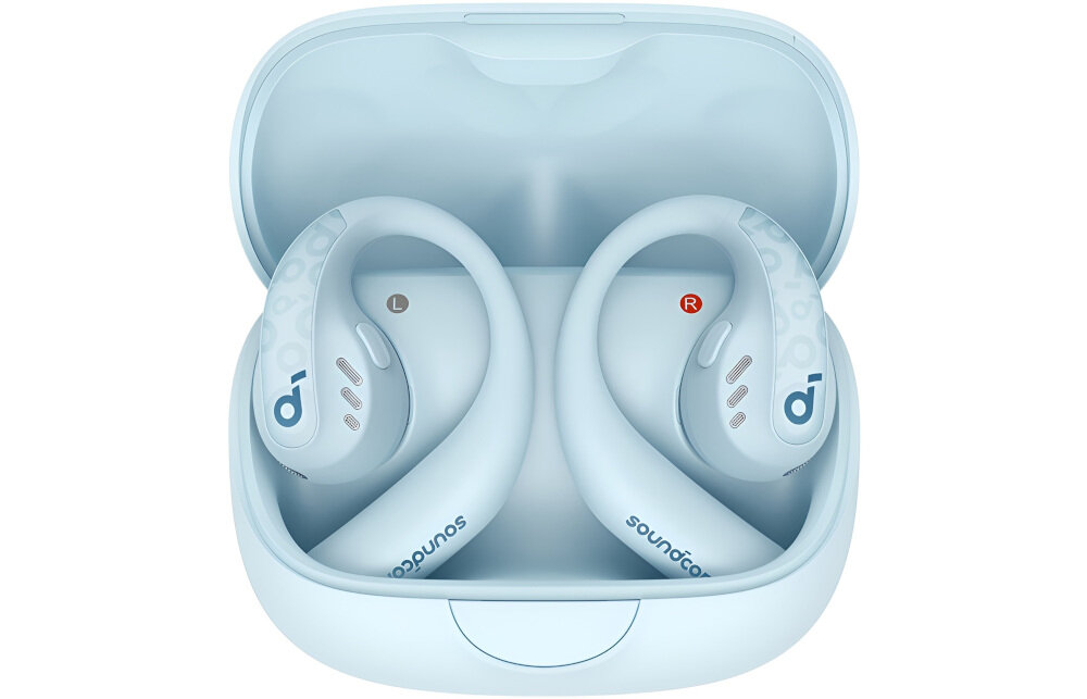 Słuchawki powietrzne SOUNDCORE Aerofit Pro Open-Ear - Wodoodporność, słuchawki w etui ładującym na białym tle