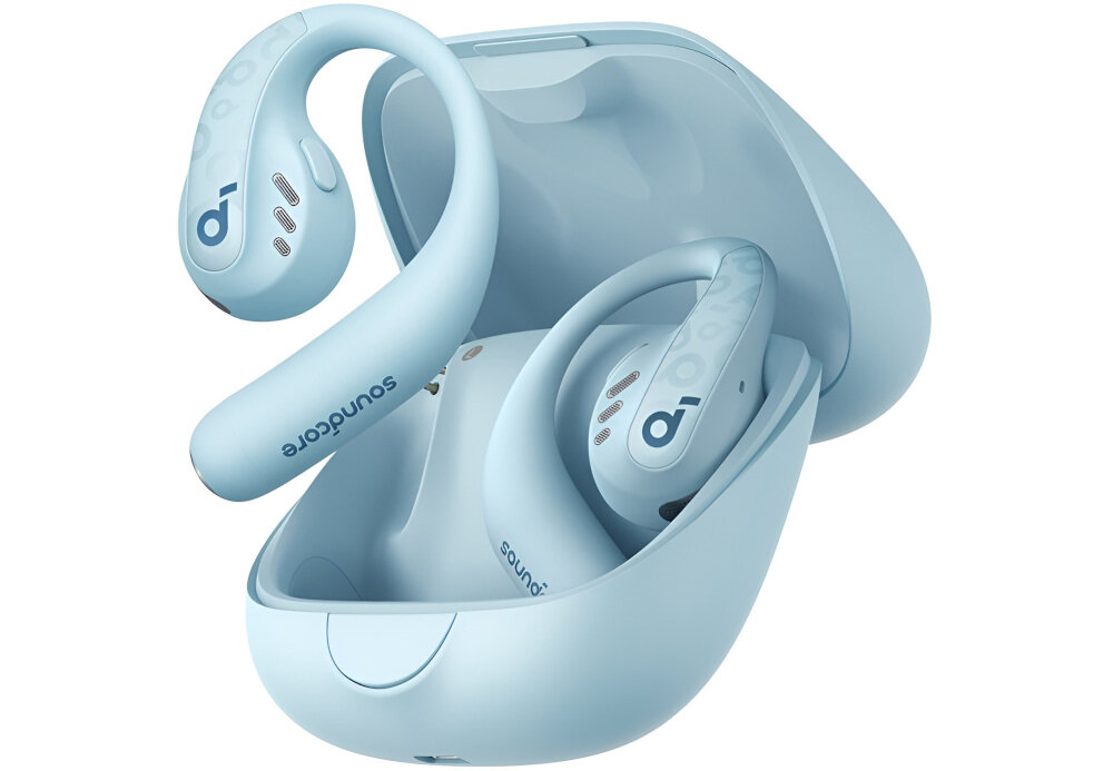 Słuchawki powietrzne SOUNDCORE Aerofit Pro Open-Ear - Dwa urządzenia naraz, słuchawki z etui ładującym na białym tle