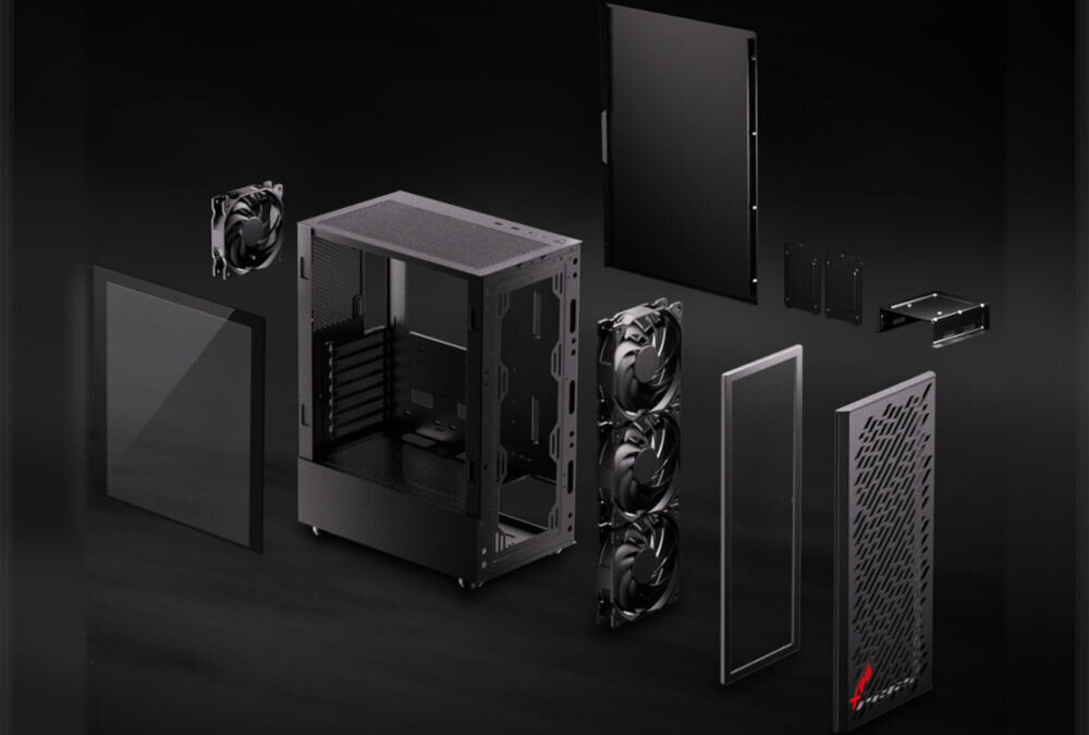 Komputer MAD DOG VALORAIR-I02DB16 i5-12400F 16GB RAM 1TB SSD Radeon RX7600 XPG Valor Air MT Middle Tower wymiary 46 x 37,1 x 21 cm 4 wentylatory 120 mm możliwość montażu chłodzenia wodnego magnetyczny filtr przeciwpyłowy