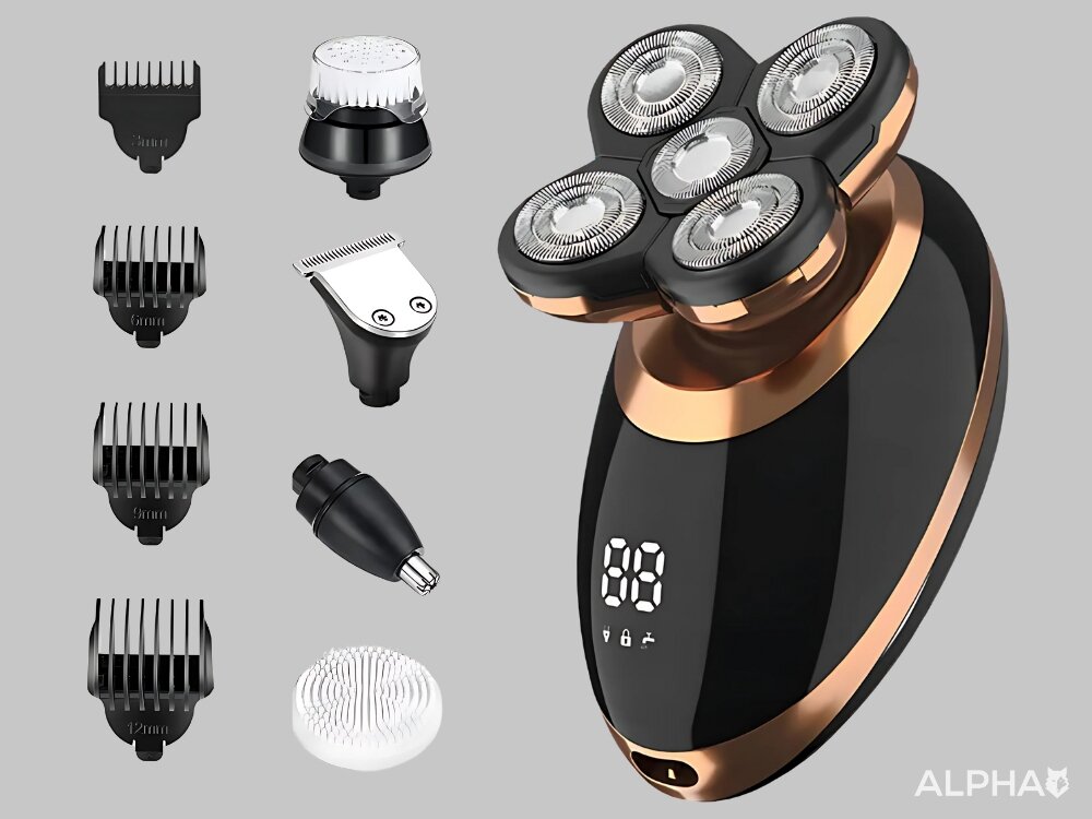 Golarka ALPHA TR5-PRO Na mokro i sucho ruchome głowice, dopasowana do kształtu twarzy, golenie w trudno dostępnych miescach, redukcja podrażnień
