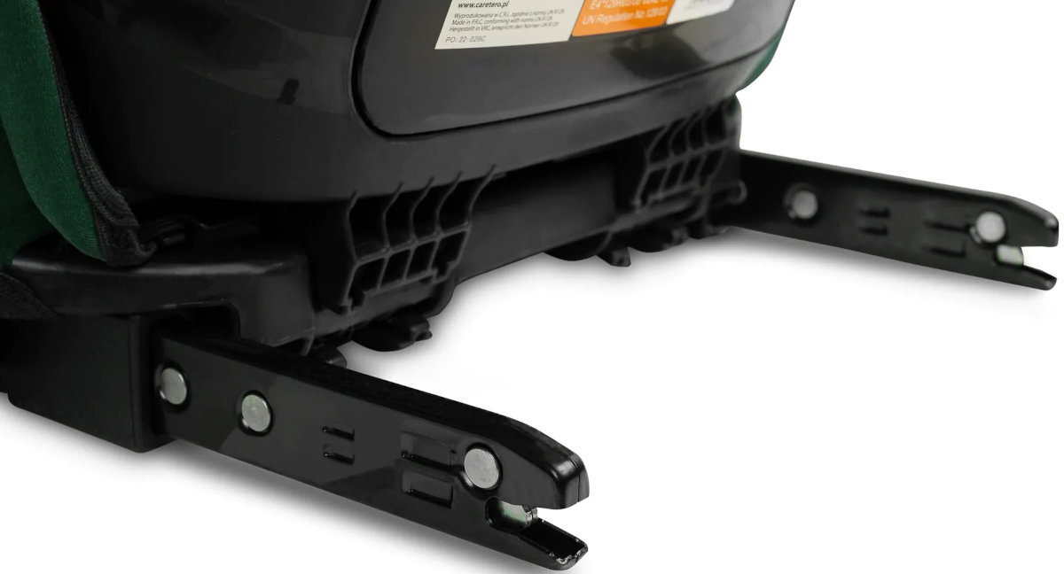 Fotelik samochodowy CARETERO Nimbus I-Size 15-36 kg system ISOFIX wskaźnik poprawność montażu Złącza systemu ISOFIX regulowane - fotelik na białym tle, zbliżenie na mocowanie ISOFIX