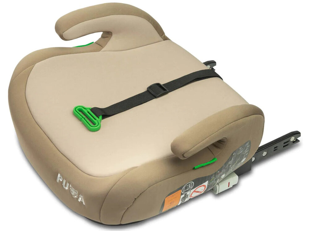 Podstawka samochodowa CARETERO Puma I-Size Beżowy podstawka na białym tle widoczna od przodu pod skosem lekko z góry homologacja ECE R129/02 standard i-Size dobór podstawki na podstawie wzrostu dziecka ułatwia właściwe dopasowanie siedziska do sylwetki wspiera prawidłowe prowadzenie pasów bezpieczeństwa