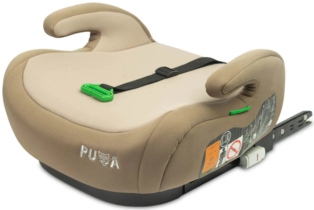 Podstawka samochodowa CARETERO Puma I-Size Beżowy podstawka na białym tle widoczna od przodu pod skosem zdejmowany pokrowiec ręczne pranie w temperaturze do 30°C z użyciem delikatnego detergentu estetyczny wygląd siedziska przez długi czas higiena bez skomplikowanych zabiegów