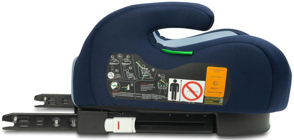 Podstawka samochodowa CARETERO Puma I-Size Granatowo-błękitny podstawka na białym tle widoczna z boku waga 2,95 kg wymiary zewnętrzne 43 x 40 x 23 cm szybkie przekładanie między samochodami stabilna konstrukcja duża elastyczność