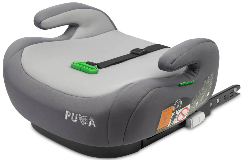 Podstawka samochodowa CARETERO Puma I-Size Szary podstawka na białym tle widoczna od przodu pod skosem zdejmowany pokrowiec ręczne pranie w temperaturze do 30°C z użyciem delikatnego detergentu estetyczny wygląd siedziska przez długi czas higiena bez skomplikowanych zabiegów