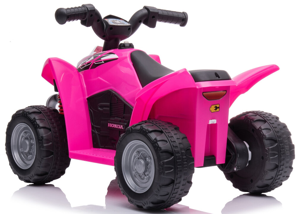 Quad elektryczny dla dziecka SUN BABY Honda TRX Różowy z wysokiej jakosci tworzywa sztucznego rozowy kolor sportowy wyglad duzy zderzak duze blotniki czerwone elementy maksymalne obciazenie do 25 kg