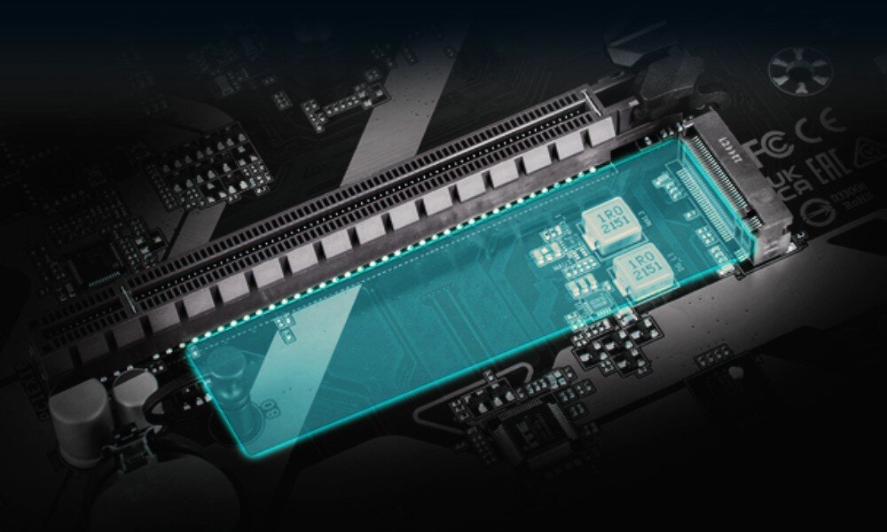 Płyta główna GIGABYTE Z790 Eagle AX Schematyczne ujęcie złącza dysku z wyróżnioną warstwą termiczną