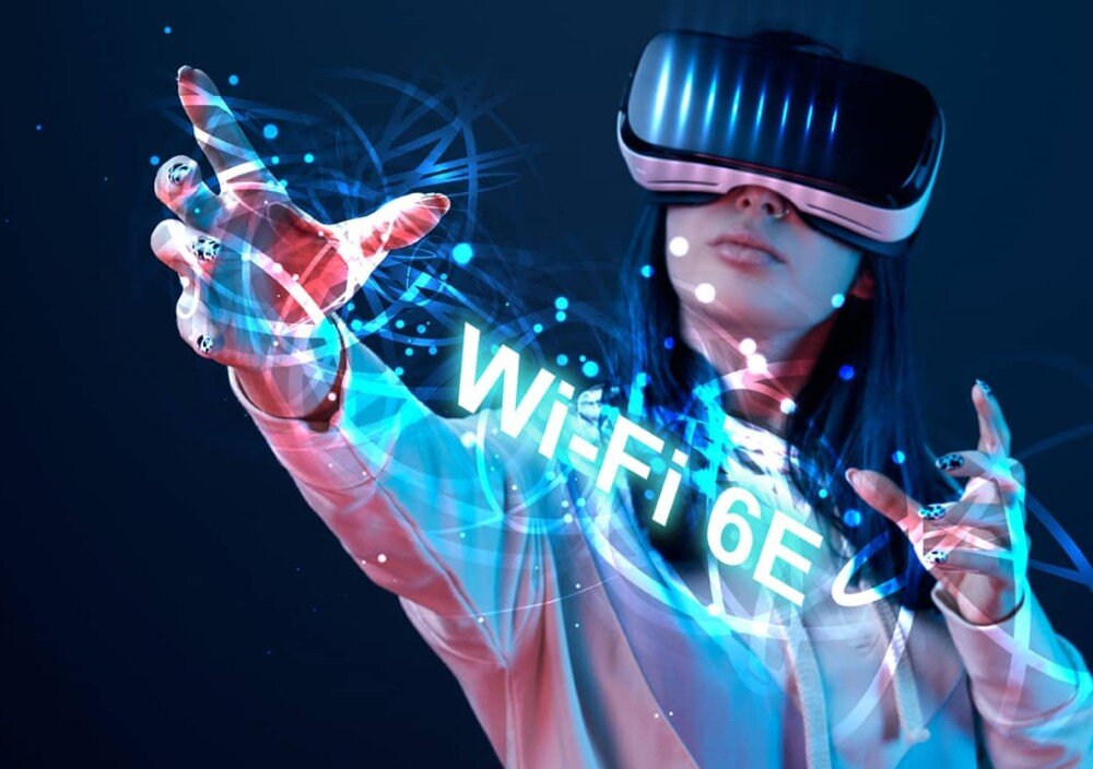 Płyta główna GIGABYTE Z790 Eagle AX Grafika przedstawiająca osobę w goglach VR i świetlisty napis 'Wi-Fi 6E'