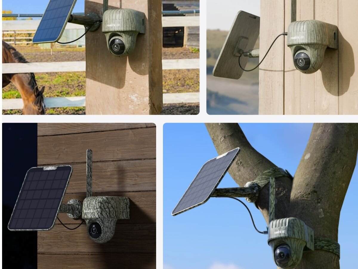 Kamera REOLINK Go Series G450 + Solar Panel 2 - Odporna na każdą pogodę, cztery kadry zamocowanej kamery w różnych warunkach pogodowych