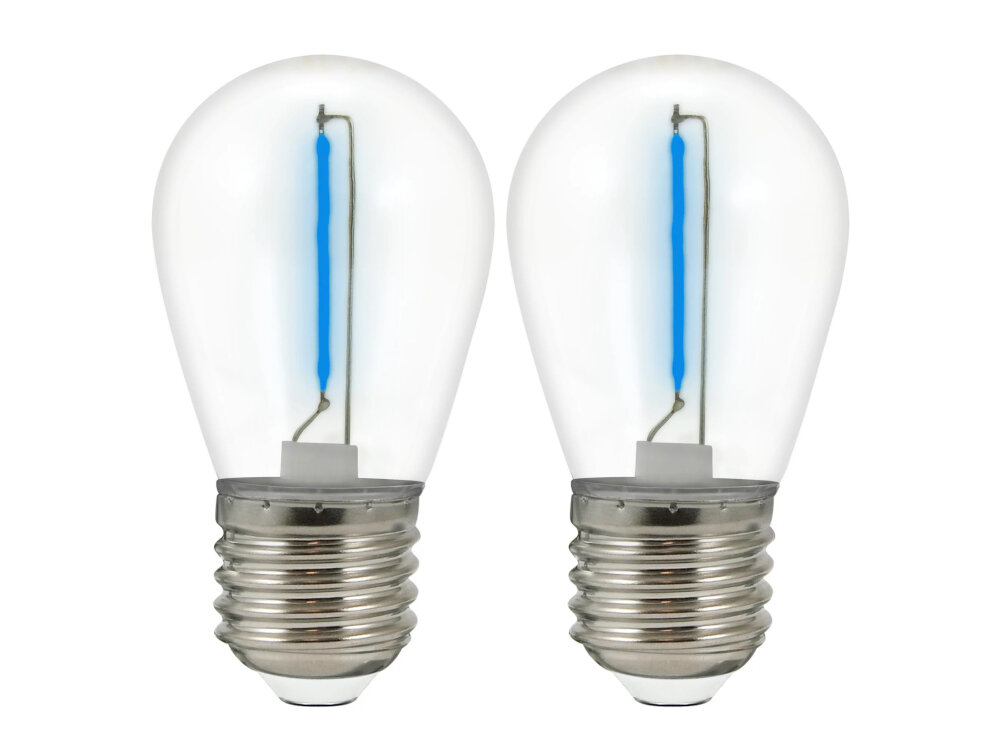 Żarówki LED GOLDLUX 36V S14 E27 2 sztuki Niebieski moc znamionowa 2 x 0,3 W zuzycie pradu 0,5 kWh na 1000 godzin energooszczedne czas rozswietlania ponizej 0,5 sekundy pelne oswietlenie