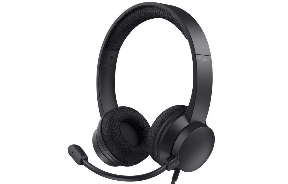 Słuchawki TRUST Ayda USB-C szybkie podłączenie kompatybilność USB-C, słuchawki po skosie na białym tle