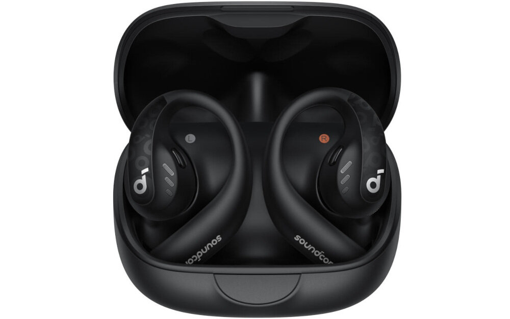 Słuchawki powietrzne SOUNDCORE Aerofit Pro Open-Ear - Wodoodporność, słuchawki w etui ładującym na białym tle
