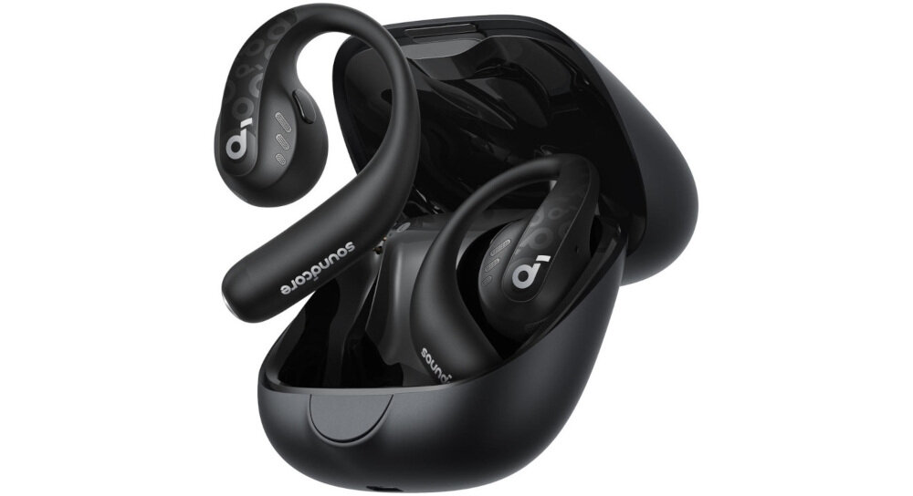 Słuchawki powietrzne SOUNDCORE Aerofit Pro Open-Ear - Dwa urządzenia naraz, słuchawki z etui ładującym na białym tle