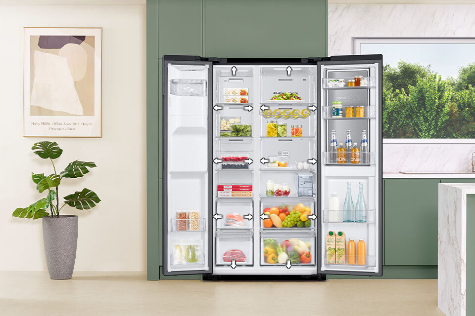 lodówka Samsung Side by Side RH64DG53R3B1EO z technologią SpaceMax to większa przestrzeń użytkowa bez ingerowania w gabaryty urządzenia lodówka Samsung Side by Side RH64DG53R3B1EO z technologią SpaceMax to większa przestrzeń użytkowa bez ingerowania w gabaryty urządzenia