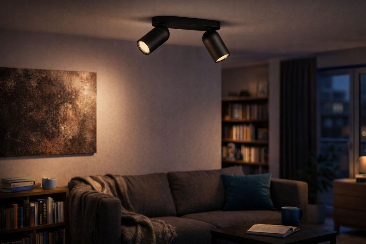 Lampa sufitowa punktowa PHILIPS Pongee 915005531001 Czarny, lampa, reflektor, sufit, biel, Czarny spot sufitowy Philips Pongee w klasycznym gabinecie z biblioteką