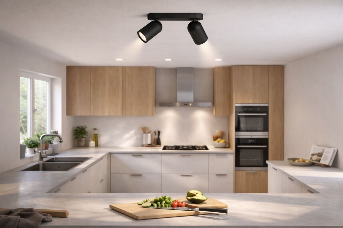 Lampa sufitowa punktowa PHILIPS Pongee 915005531001 Czarny, montaż, sufit, ClickFix, instalacja, Czarny reflektor sufitowy Philips Pongee w pracowni artystycznej