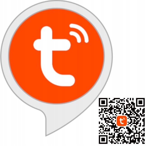 Obraz przedstawia pomarańczowe logo z białą literą \'t\' wewnątrz okręgu oraz kod QR obok niego.