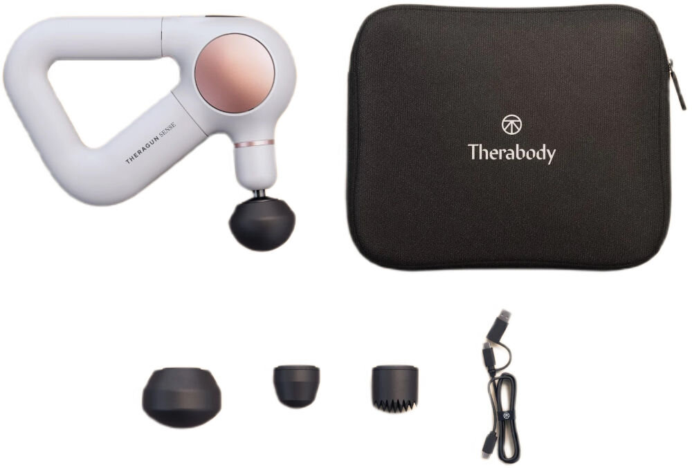 Masażer ręczny Gun THERABODY Theragun Sense TG0003972-3A20 Biały 4 końcówkiprzewód do ładowania USB-A/USB-C etui dokumentacja