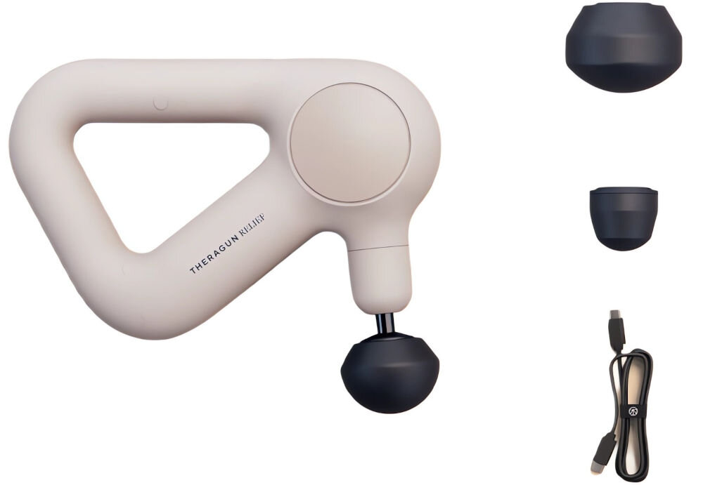 Masażer THERABODY Theragun Relief Beżowy 3 końcówki masujące przewód USB-C dokumentacja