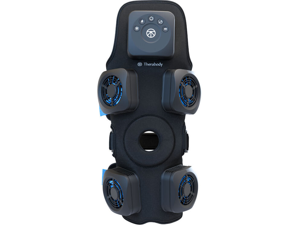 Masażer THERABODY Recoverytherm Hot & Cold Vibration Knee tkanina  z germanu emitacja światła dalekiej podczerwieni  regulacja temperatury poprawa krążenia wspieranie naturalnych procesów regeneracyjnych organizmu optymalne warunki skuteczna terapia komfort użytkowania