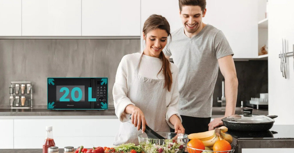 KUCHNIA MIKROFALOWA HISENSE H20MOBSD1H pojemne wnętrze pojemność urządzenia talerz obrotowy