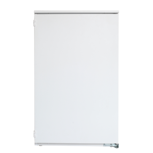 Biała lodówka o prostym, minimalistycznym designie, bez widocznych uchwytów ani ozdób.