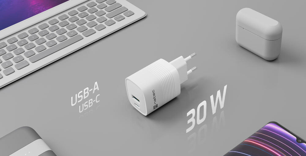 Ładowarka sieciowa NATEC Ribera GaN dwa porty USB