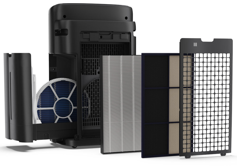 Oczyszczacz powietrza SHARP UA-KIN52E-H Plasmacluster Ion 25000 Czarny system filtracji redukcja zanieczyszczeń Filtr kurzu Filtr węglowy Filtr HEPA Filtr wodny Jonizator Plasmacluster Ion 25000