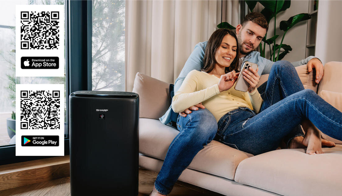 Oczyszczacz powietrza SHARP Plasmacluster UA-KIN42E-H Czarny Aplikacja mobilna Sharp Life Air zdalne sterowanie monitorowanie jakości powietrza Android/iOS
