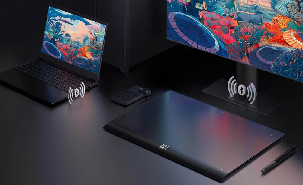 Tablet graficzny XP-PEN Deco Pro LW (2. generacja) bezprzewodowe połączenie Bluetooth 5.0 jednoczesne sparowanie dwóch urządzeń płynne przełączanie się