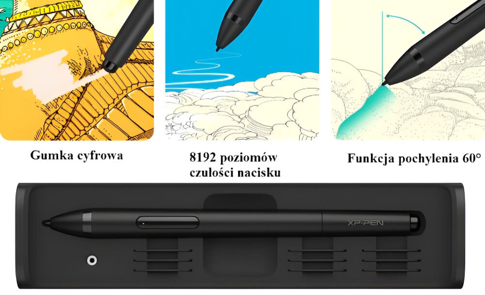 Tablet graficzny 15.6 XP-PEN Artist Pro 16TP rysik bezbateryjny PH2 gumka pochylenie do 60 stopni 8192 poziomy czułości na nacisk silikonowa powłoka rysika