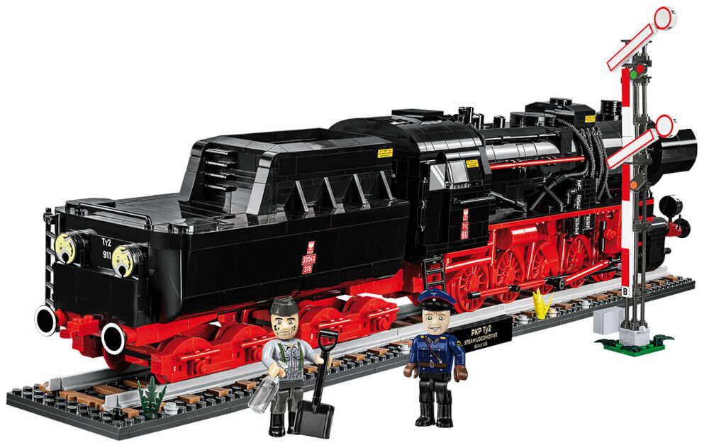 Klocki plastikowe COBI Historical Collection DR BR 52 Steam Locomotive & Railway Semaphore COBI-6287 niemiecka lokomotywa parowa kolekcja Pociągi wierne odwzorowanie bryły proporcji i detali legendarny parowóz najpopularniejszy i najbardziej rozpoznawalny dla wszystkich pasjonatów kolejnictwa