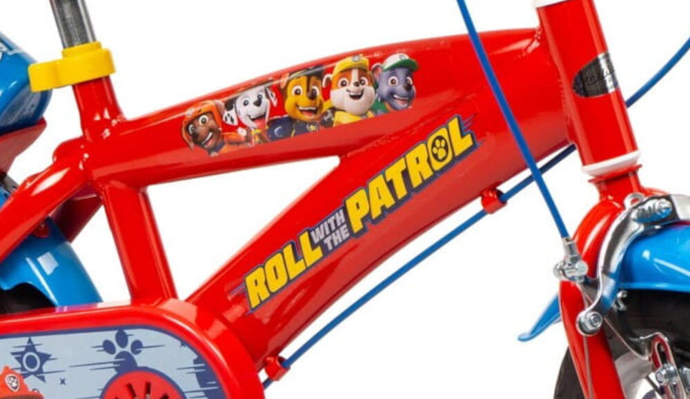 Rower dziecięcy TOIMSA Psi Patrol 12 cali dla chłopca Czerwony rower na białym tle zbliżenie na ramę odpowiednio wyselekcjonowane materiały stalowa 8-calowa rama dostosowana do najmłodszych geometria ponadprzeciętna odporność na uszkodzenia mechaniczne i działanie czynników zewnętrznych wybór rozmiaru ramy Twój wzrost mierzony w zrelaksowanej pozycji typ dla dzieci o wzroście od 98 do 112 cm