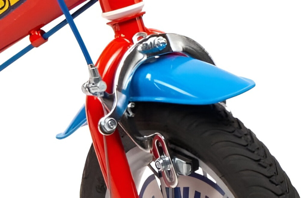 Rower dziecięcy TOIMSA Psi Patrol 12 cali dla chłopca Czerwony zbliżenie na przedni hamulec zdjęcie na białym tle podstawa bezpieczeństwa przedni hamulec V-Brake tylny hamulec Torpedo lekkie duża siła hamowania
