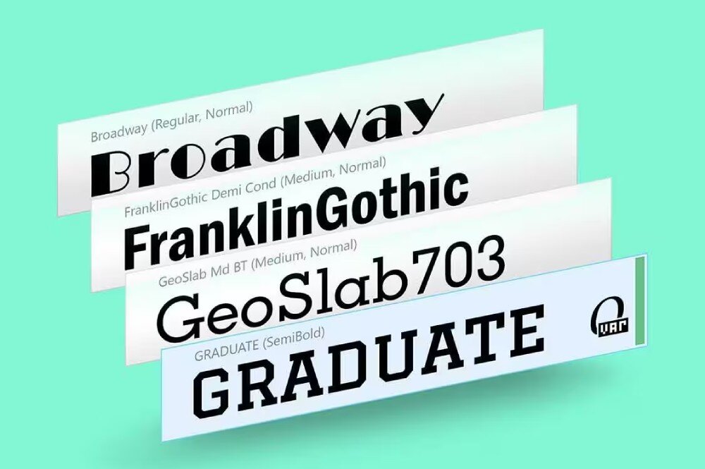 Program COREL CorelDRAW Graphics Suite 2024 Grafika prezentująca różne kroje pisma. Widoczne są nazwy fontów w różnych stylach, czcionki, wybór styli