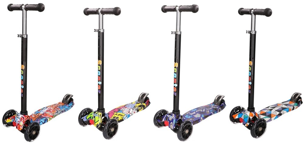 Hulajnoga dla dzieci EXTRALINK Baby Adventure 4 hulajnogi na białym tle niepowtarzalny design funkcjonalność niezapomniana frajda z jazdy ergonomiczna konstrukcja solidne materiały dla dzieci w wieku od 2 lat w 4 wzory wysyłka losowa narzędzie rozwijające koordynację ruchową równowagę i kondycję dziecka uniwersalny design dla dziewczynek i chłopców