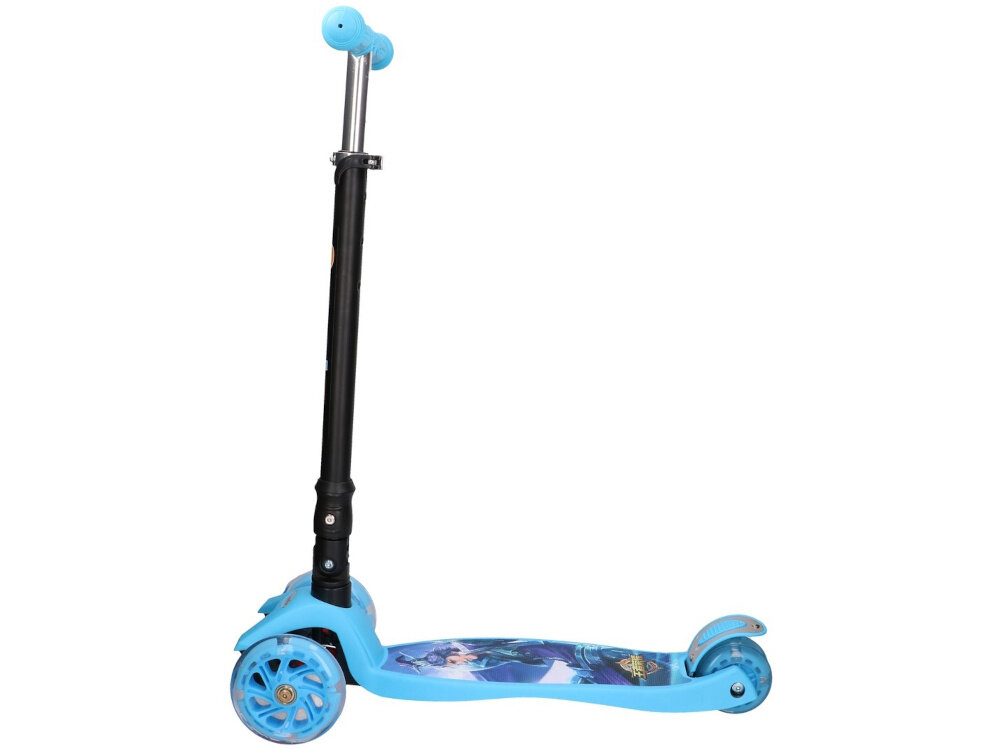 Hulajnoga dla dzieci EXTRALINK Tiger Turbo Niebiesko-czarny hulajnoga na białym tle widoczna z boku do bezpiecznej nauki jazdy do codziennej aktywności na świeżym powietrzu dla dzieci od 3 roku życia niewielka konstrukcja łatwa w przechowywaniu i transporcie