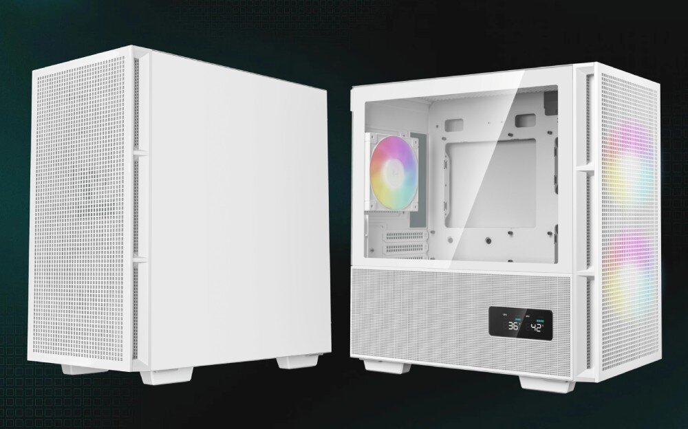 Obudowa DEEPCOOL CH360 Digital Biały obudowa komputerowa z panelem bocznym łączącym szkło i siatkę oraz kolorowym podświetleniem wentylatora widocznym z tyłu i z przodu