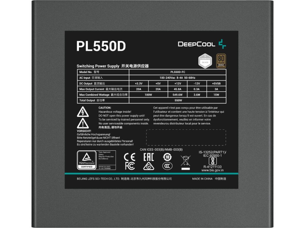 Zasilacz DEEPCOOL PL550D 550W 80 Plus Bronze sprawność certyfikat
