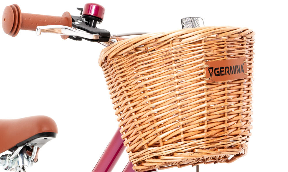 Rower dziecięcy GERMINA Vintage 16 cali dla dziewczynki Biały uchwyty kierownicy antypoślizgowy materiał wyprofilowane kontrola nad pojazdem pewność uroki jazdy koszyk 