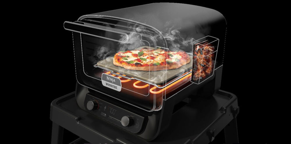 Piec do pizzy NINJA OO101EU 2400W 30 cm wszechstronne urządzenie potrawy w różnych stylach 8 trybów grillowanie wędzenie pieczenie utrzymywanie ciepła soczyste steki aromatyczne wędzonki chrupiące pizze delikatne wypieki stworzenie funkcjonalnej kuchni w ogrodzie różne techniki kulinarne