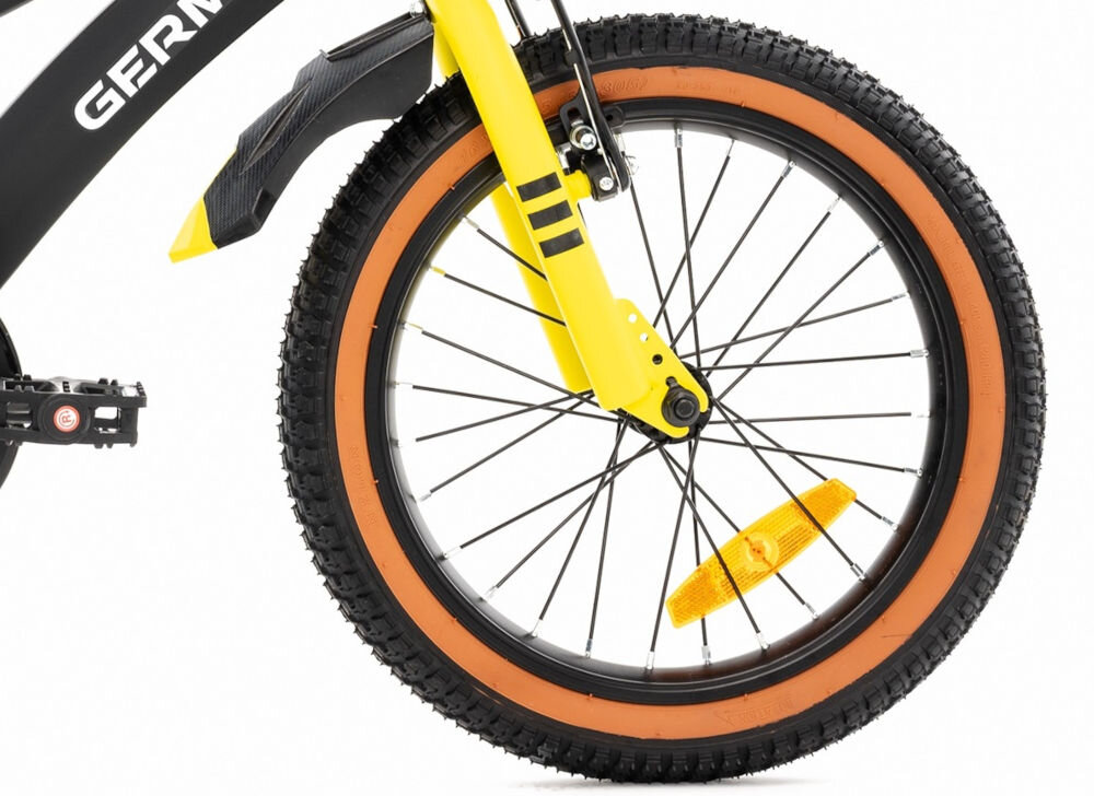 Rower dziecięcy GERMINA BMX 16 cali Czarny koła jednoślad przygoda boczne kółka faza nauki łańcuch osłona błotniki