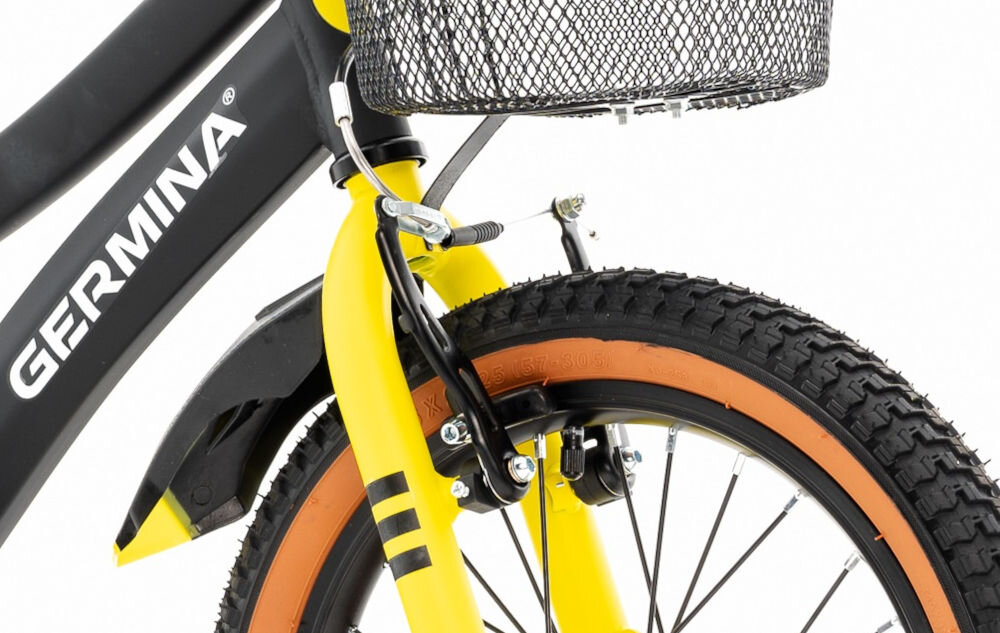 Rower dziecięcy GERMINA BMX 16 cali Czarny sprawne hamulce przedni tylny hamulec niezawodne lekkie przeszkoda zatrzymanie