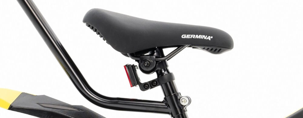 Rower dziecięcy GERMINA BMX 16 cali Czarny wygodne siodełko piankowe pełen komfort podczas jazdy aktywność zachęta