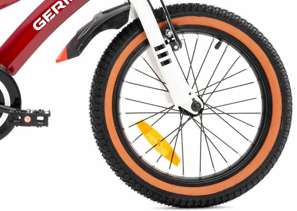 Rower dziecięcy GERMINA BMX 16 cali Czerwony koła jednoślad przygoda boczne kółka faza nauki łańcuch osłona błotniki