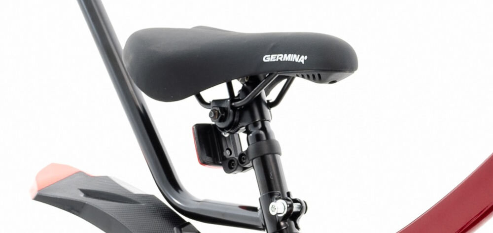 Rower dziecięcy GERMINA BMX 16 cali Czerwony wygodne siodełko piankowe pełen komfort podczas jazdy aktywność zachęta