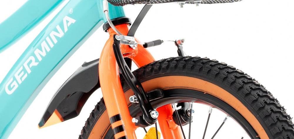 Rower dziecięcy GERMINA BMX 16 cali Turkusowy sprawne hamulce przedni tylny hamulec niezawodne lekkie przeszkoda zatrzymanie